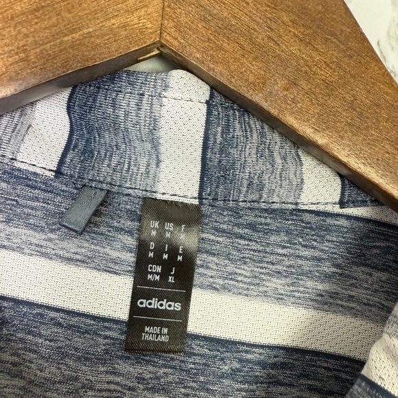 Adidas x Desert Mountain GC Scratched Gray Striped Golf Polo Mens Medium Stretch - Picture 3 of 7